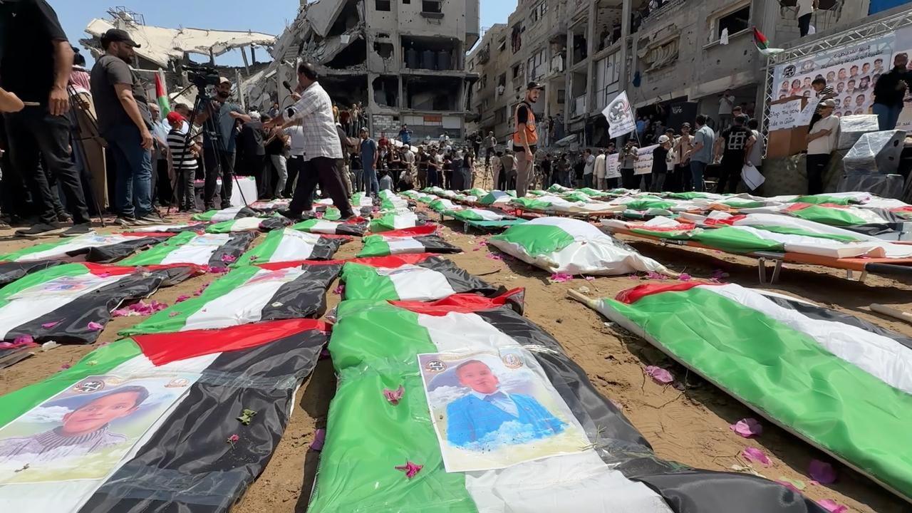 Mass funeral in Gaza mourns 112 victims of 2023 Israeli strike